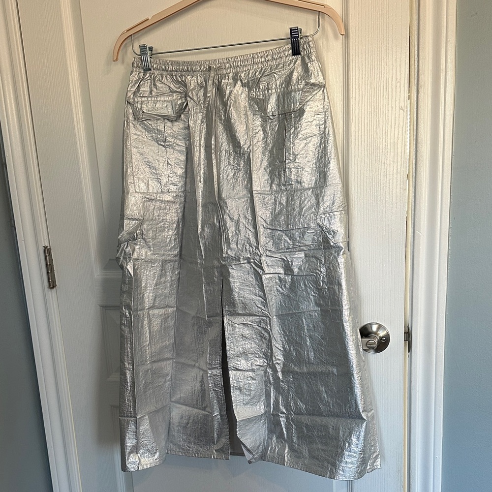 Anthropologie Silver Midi Cargo Skirt